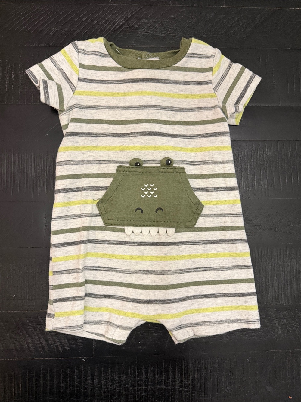 Olive & Gray Striped Baby Romper